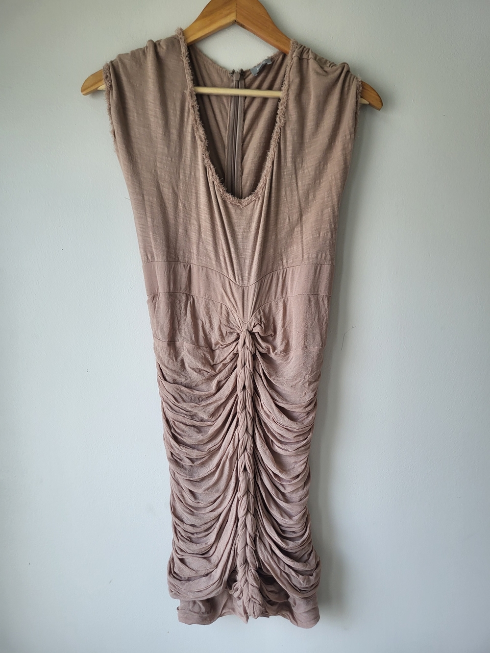 Sleeveless Ruched V-Neck Mini Fawn Boho Romantic Effortless Boho Chic Dress